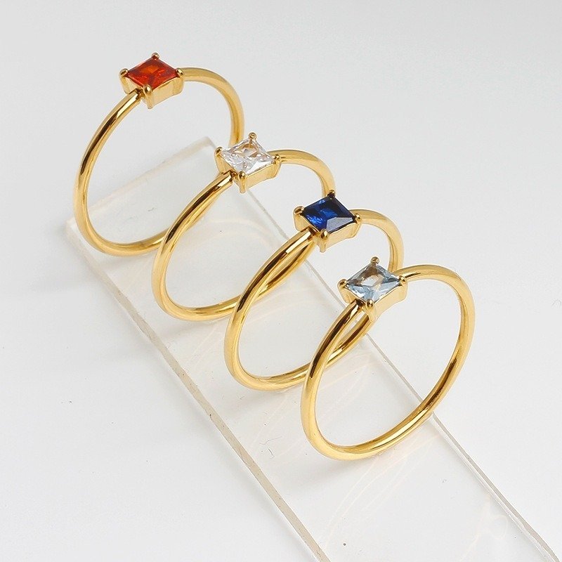 Blue, Red And White Zircon Ring