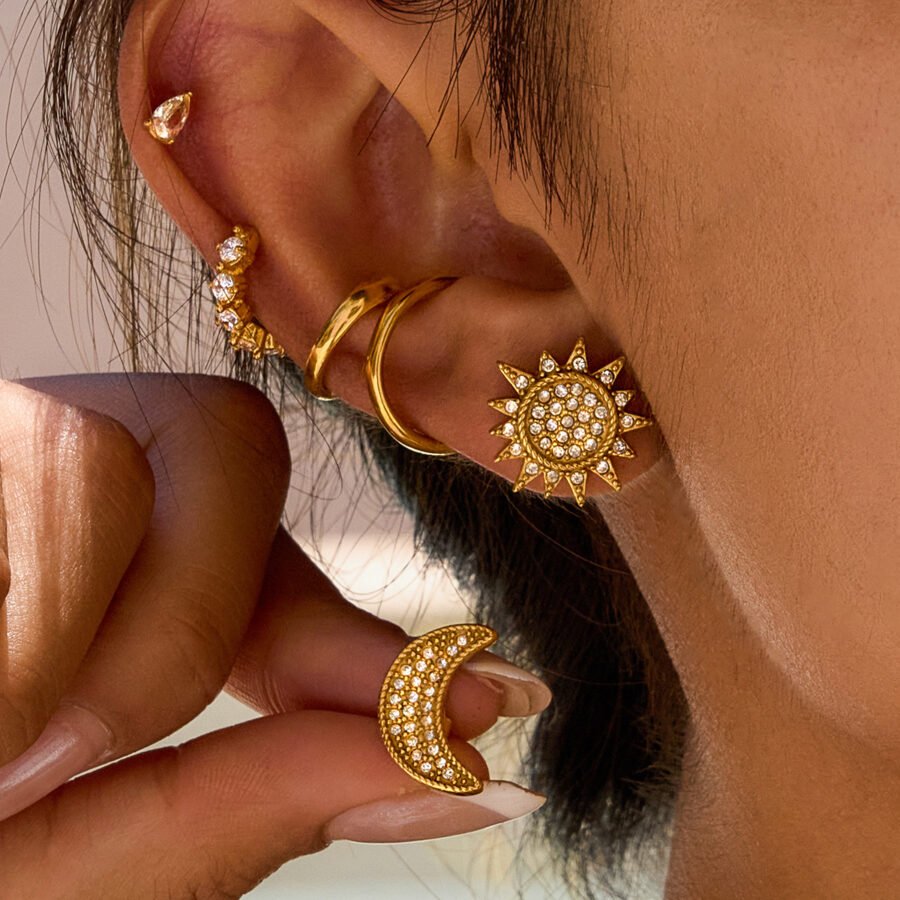 Rhinestone Sun Stud Earrings