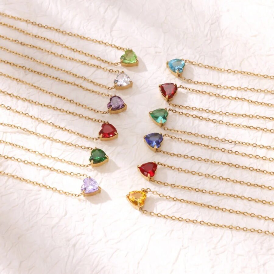 Heart-Shaped Zircon Birthday Stone Birthstone Necklace