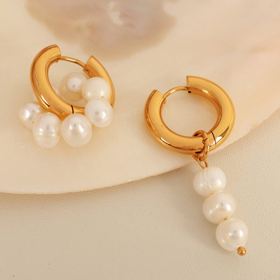 Asymmetrical White Bead Circle Earrings