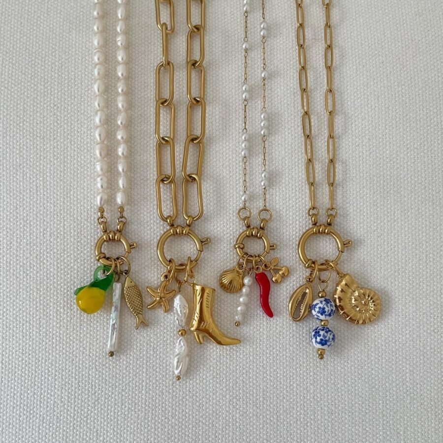 Spring Clasp Open Ring Pearl Paperclip Chain