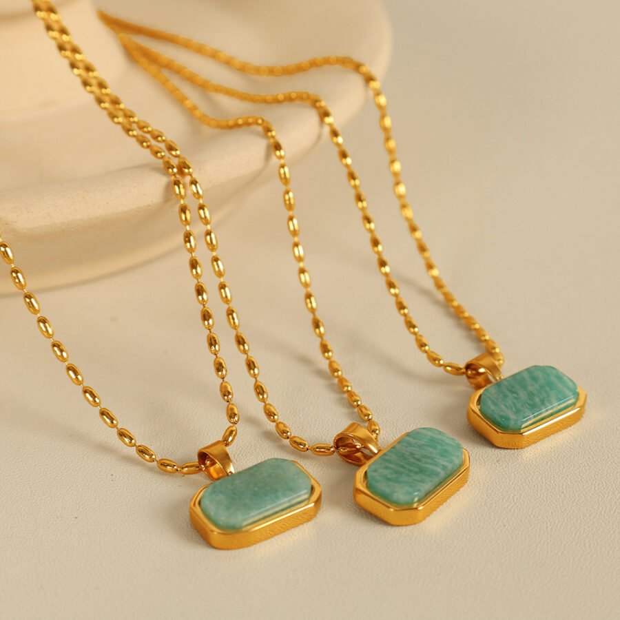Rice Grain Chain Amazonite Natural Stone Necklace