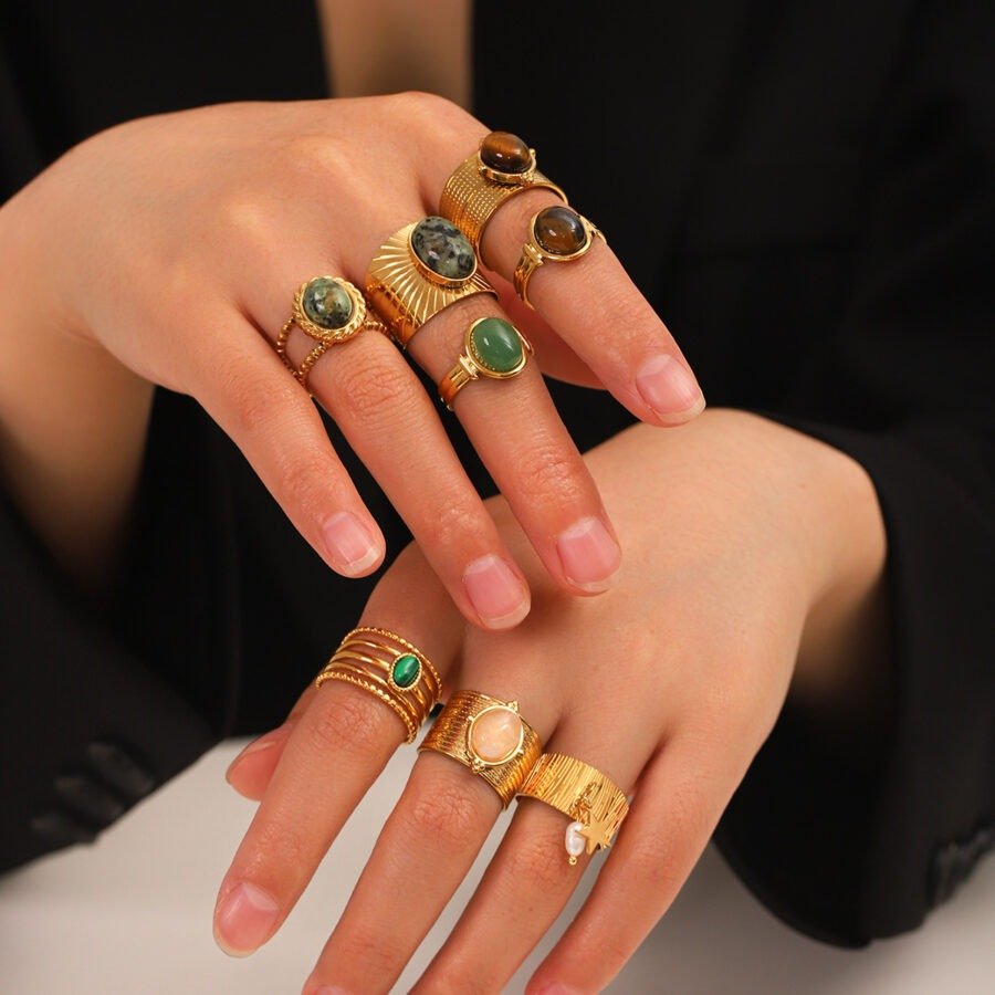 Natural Stone Tiger'S Eye Ring