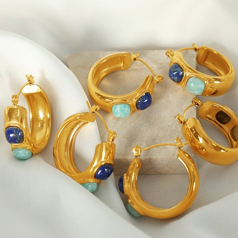 Natural Stone Holiday C-Shaped Earrings