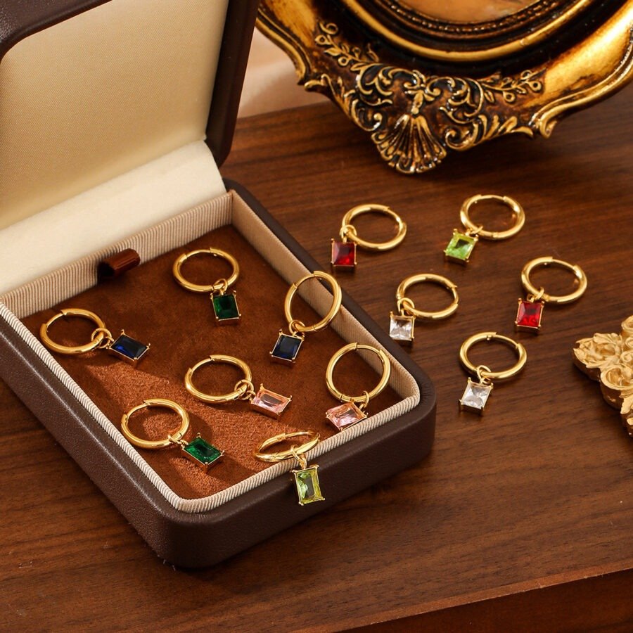 Rectangular Colored Diamond Earrings