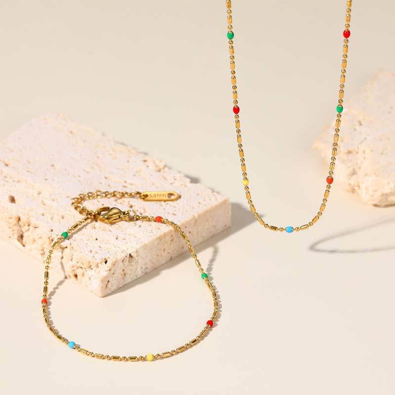 Colorful Oil Drop Necklace Bracelet Set