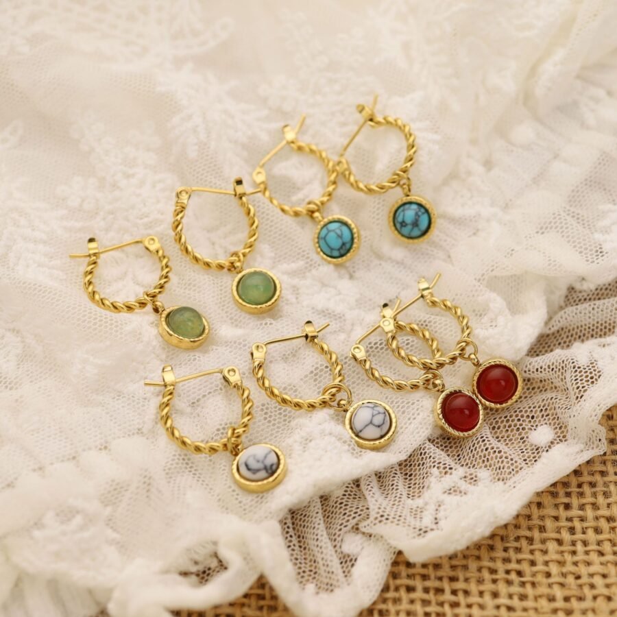 Natural Stone Twisted Round Earrings