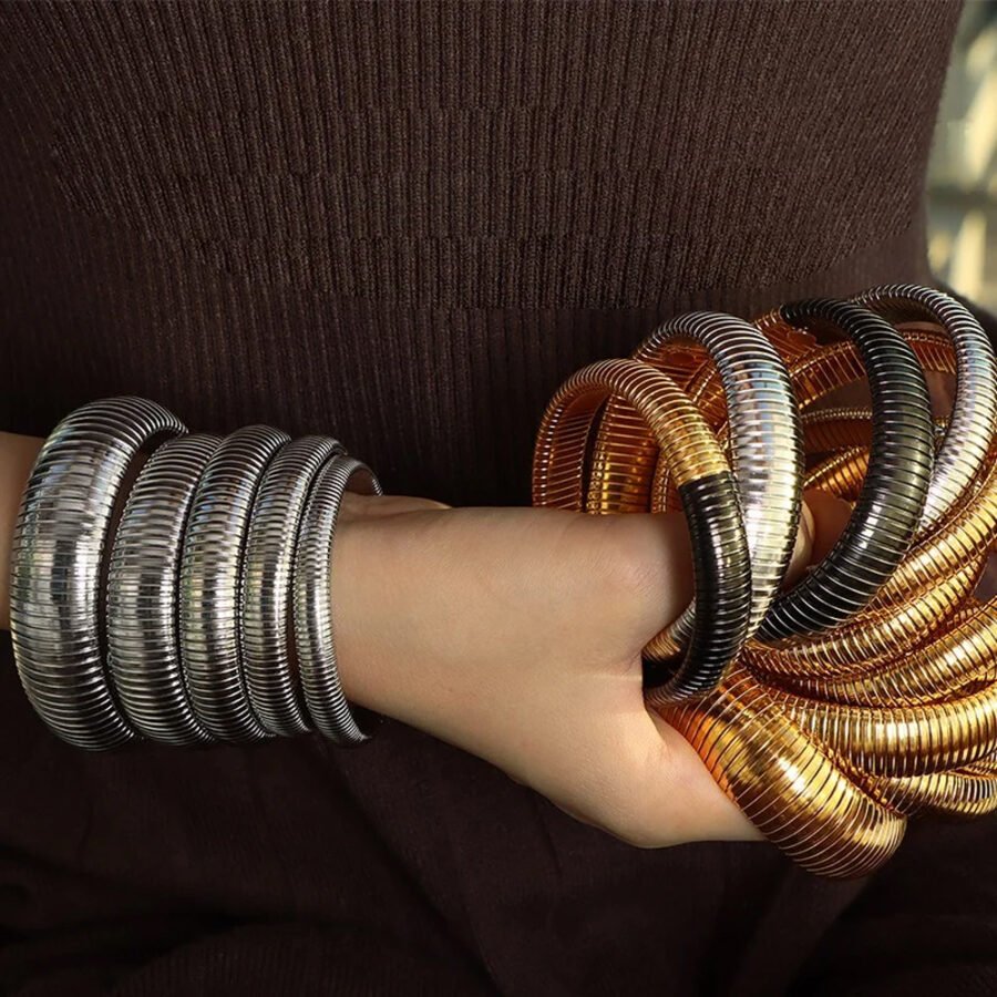 Wide Colorblock Snake Bone Bangle