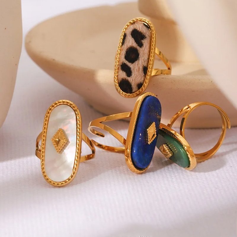 Lapis Lazuli White Shell Leopard Print Ring